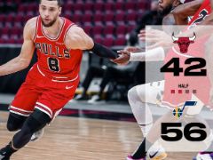 NBA常规赛：半场战罢，爵士以56-42领先公牛14分