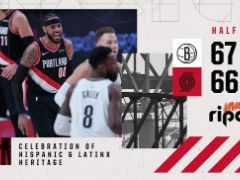 NBA常规赛：半场战报，开拓者以66-67落后篮网1分