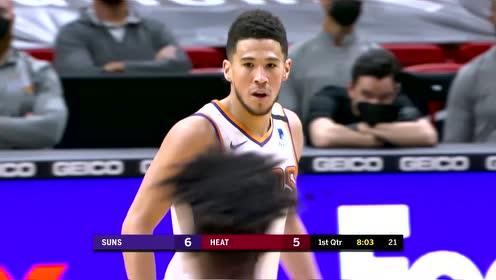 【NBA集錦】聯(lián)防又如何 布克單挑熱巴高難度跳投