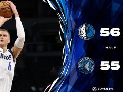 NBA常规赛：半场战报，独行侠以56-55领先森林狼1分