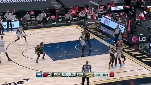 【NBA集锦】利拉德底角连线科温顿 三分入网干脆利落