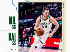 NBA常规赛：半场结束，雄鹿56-55领先独行侠1分