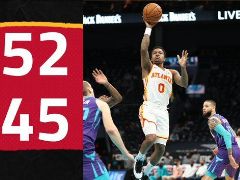 NBA常规赛：半场结束，黄蜂45-52落后老鹰