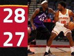 NBA常规赛：首节结束，猛龙27-28落后老鹰