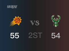 NBA常规赛：半场结束，太阳以55-54领先雄鹿，保罗15+3+3