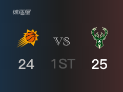 NBA常规赛：首节结束，雄鹿以25- 24领先太阳