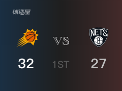 NBA常规赛：首节战罢，太阳以32- 27领先篮网，布克10+3