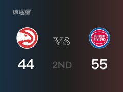 NBA常规赛：半场结束，活塞以55-44领先老鹰，格兰特14+2