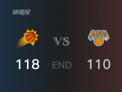 NBA常规赛：全场结束，太阳118-110战胜尼克斯，布克33+4+3