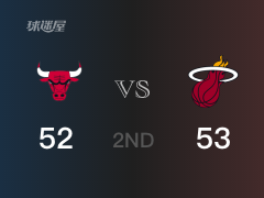 NBA常规赛：半场结束，热火以53-52领先公牛，巴特勒16+4