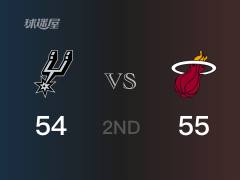 NBA常规赛：热火以55-54领先马刺，结束半场