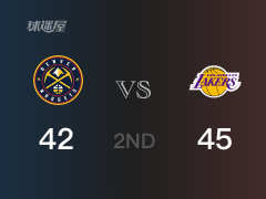 NBA常规赛：半场结束，湖人以45-42领先掘金，戴维斯16+4