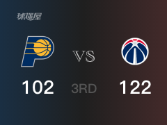 NBA常规赛：三节结束，奇才以122-102领先步行者，比尔22+4+5