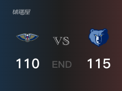 NBA常规赛：全场结束，灰熊115-110战胜鹈鹕，狄龙-布鲁克斯23+4+2