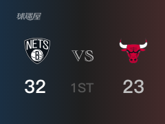 NBA常規(guī)賽 ：首節(jié)數(shù)據(jù)，籃網(wǎng)以32-23領(lǐng)先公牛，歐文10+4