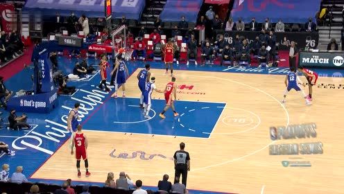 【2021年06月17日 老鹰vs76人集锦】特雷杨蝴蝶穿花试图撕裂防线 恩比德以逸待劳送上遮天大帽