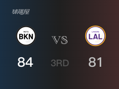 NBA季前赛：三节战罢，篮网以84- 81领先湖人，欧文0分