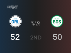 NBA季前赛：半场结束，魔术以52-50领先凯尔特人，班巴11+6