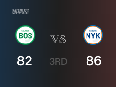 NBA常规赛：尼克斯以86-82领先凯尔特人，结束三节