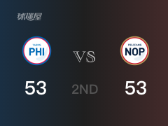 NBA常规赛：鹈鹕以53-53战平76人，结束半场