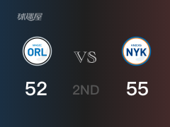 NBA常规赛：半场战罢，尼克斯以55-52领先魔术，兰德尔12+7+2