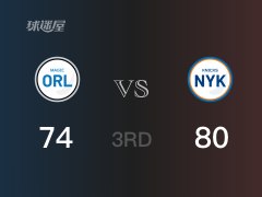 NBA常规赛：三节战罢，尼克斯以80- 74领先魔术，兰德尔25+10+3