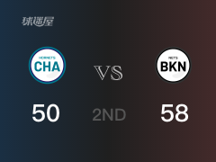 NBA常规赛：半场战罢，篮网以58-50领先黄蜂，杜兰特20+3