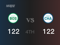 NBA常规赛：四节结束，黄蜂以122-122战平凯尔特人，布里奇斯23+10+3