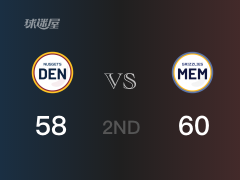 NBA常规赛：半场结束，灰熊以60-58领先掘金，莫兰特14+4+5