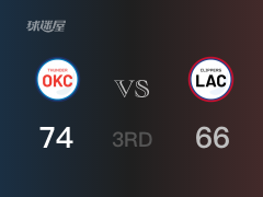 NBA常规赛：三节结束，雷霆以74-66领先快船，亚历山大24+5+2