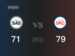 NBA常规赛：三节战罢，雷霆以79- 71领先马刺，穆斯卡拉18+2