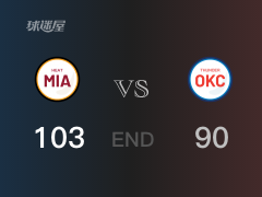 【战况】NBA常规赛：全场结束，热火103-90战胜雷霆，希罗26+7+6