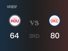 NBA常規(guī)賽：雷霆以80-64領先火箭，結束三節(jié)