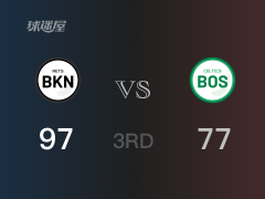 NBA常规赛：篮网以97-77领先凯尔特人，结束三节