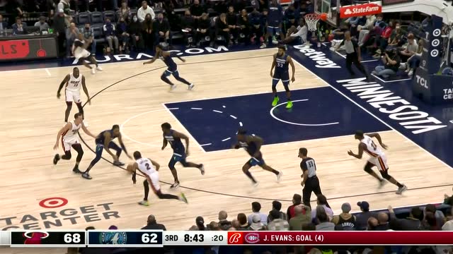 【2021年11月25日 熱火vs森林狼集錦】巴特勒搶斷后拉塞爾反搶?zhuān)笳咧?ài)德華茲扣籃打進(jìn)