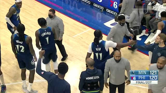 【2021年11月28日 森林狼vs76人集锦】真给唐斯长脸了!恩比德最后一投遭封盖