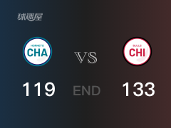 【战况】NBA常规赛：全场结束，公牛133-119战胜黄蜂，武切维奇30+14+5