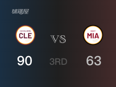 NBA常規(guī)賽：騎士以90-63領(lǐng)先熱火，結(jié)束三節(jié)