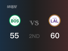 NBA常规赛 ：半场数据， 湖人以60-55领先凯尔特人，詹姆斯18+3+3