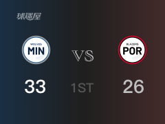 NBA常規(guī)賽：首節(jié)戰(zhàn)罷，森林狼以33- 26領先開拓者，唐斯12+4