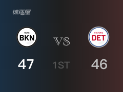 NBA常规赛：首节战罢，篮网以47- 46领先活塞，杜兰特17+2+2