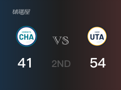 NBA常規(guī)賽：半場結束，爵士以54-41領先黃蜂，戈貝爾15+12+2