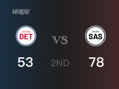 NBA常规赛：半场战罢，马刺以78-53领先活塞，约翰逊17+5