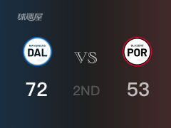 NBA常规赛：半场结束，独行侠以72-53领先开拓者，波尔津吉斯24+4+3