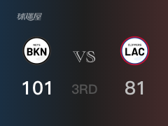 NBA常规赛：三节结束，篮网以101-81领先快船，哈登30+5+13