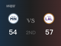 NBA常规赛：半场战罢，湖人以57-54领先森林狼，詹姆斯14+2+4