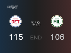 【战况】NBA常规赛：全场结束，活塞115-106战胜雄鹿，萨迪克34+8+4