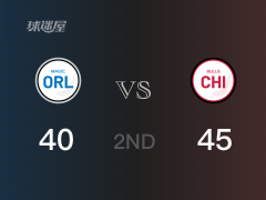 NBA常规赛：半场结束，公牛以45-40领先魔术，德罗赞15+2