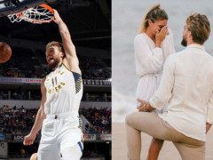 NBA星二代大爆发！俘获极品白富美，跪着比妻子还高，体型悬殊