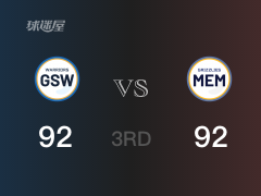NBA常規(guī)賽：三節(jié)數(shù)據(jù)，灰熊以92-92戰(zhàn)平勇士，莫蘭特24+4+6